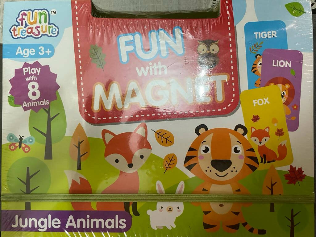 FUN TREASURE Fun with Magnet (Magnet sheets and flash cards) for 3+ years (Jungle Animal themed) - PyaraBaby