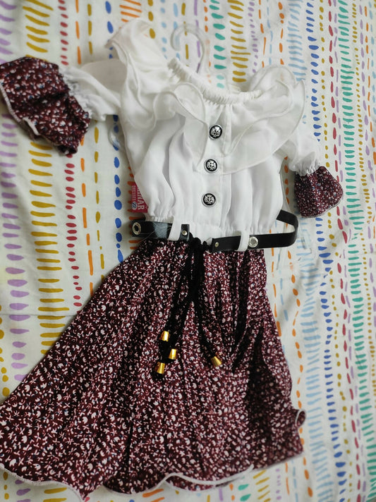 Frock/Dress for Baby Girl - White and Wine - PyaraBaby