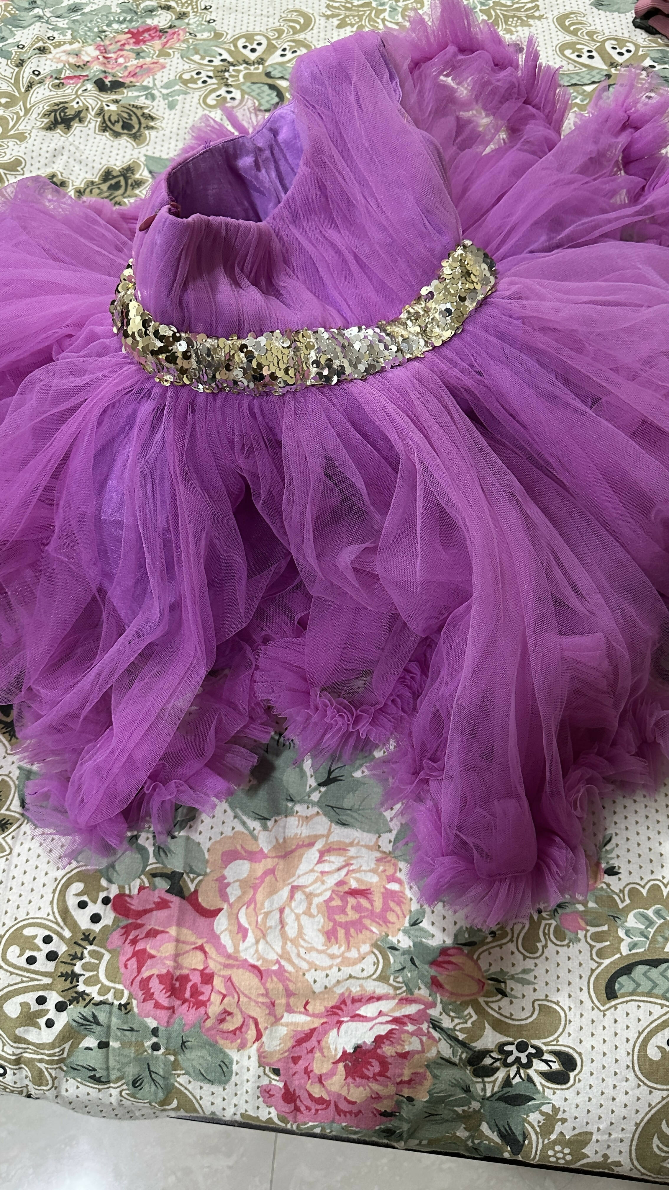 PINK BUTTON Party Frock/Dress for Baby Girl - Purple - PyaraBaby