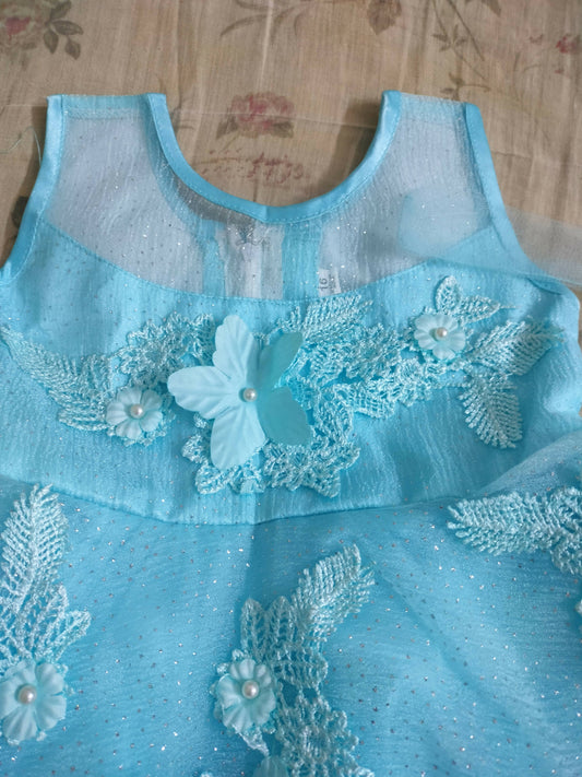 Light blue party frock, 9-12 months - PyaraBaby