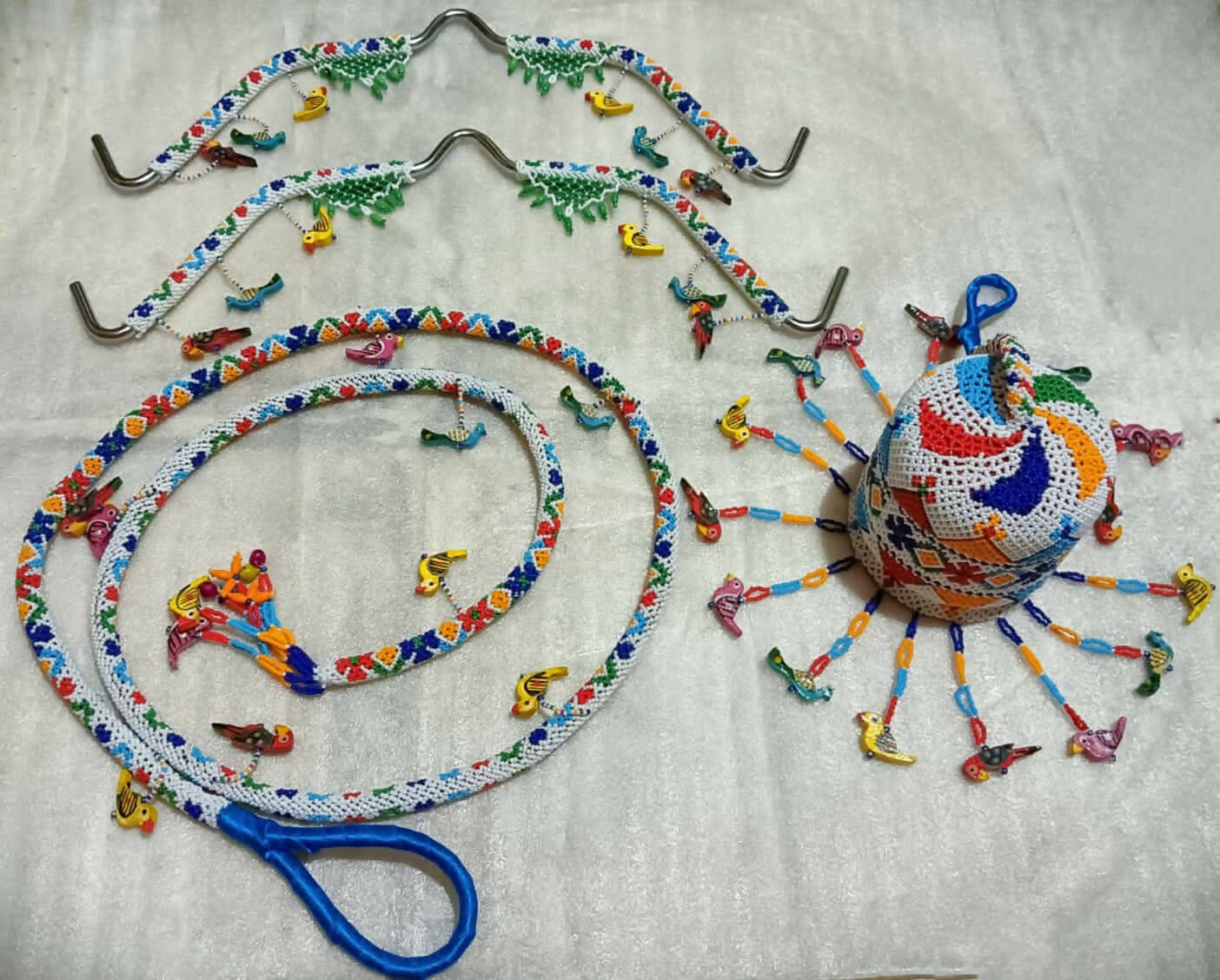 Beads and Woollen Work on Hangers for Baby Cradle/ Baby Jhula / Ghodiyu Full Set - PyaraBaby