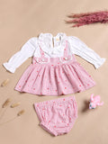 Children's outfit with pink checkered dress and bloomers