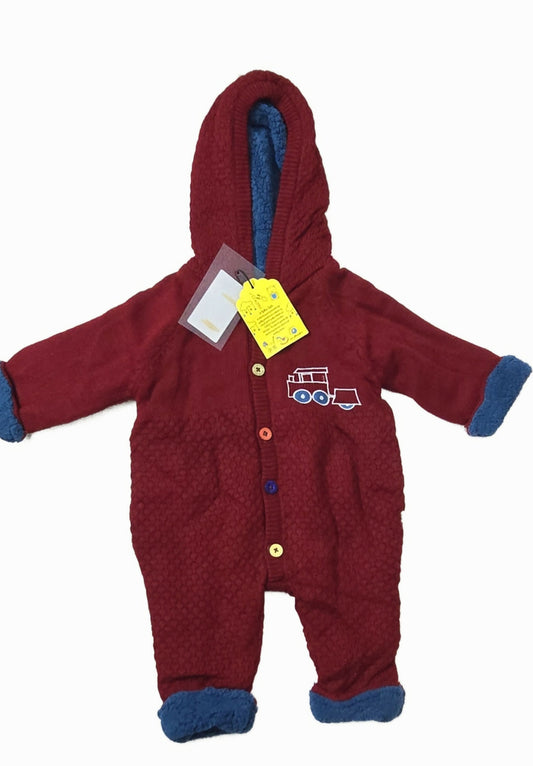 Goyal Sons Winter Red Woolen Romper with Fleece Inside – Warm, cozy, and perfect for keeping your baby snug in chilly weather.