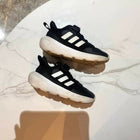 Adidas kids running shoes black with white stripes, UK 8K size, gently used, cloudfoam sole
