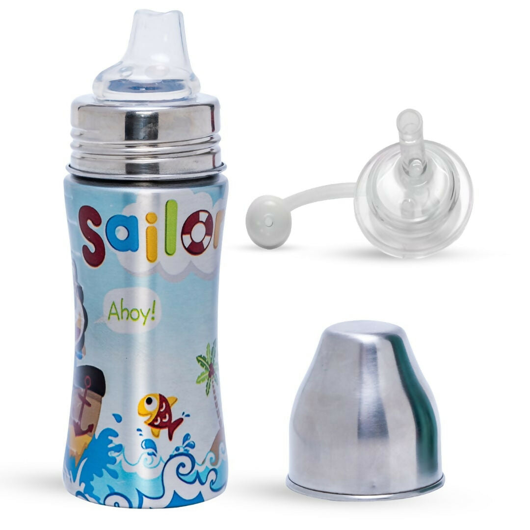 ADORE Epsilon 2 Stage Printed Stainless Steel Spout and Straw Sipper with Gravity Ball - 250ml - PyaraBaby