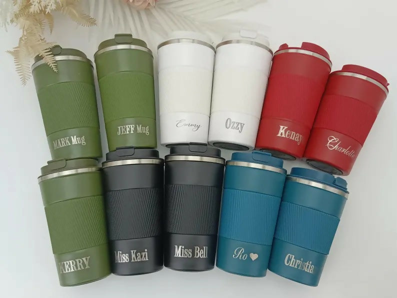 Set of colorful tumblers with personalized names 