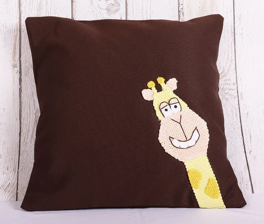 Eccentric Giraffe Green Crochet Cushion Cover - 16 x 16 inches