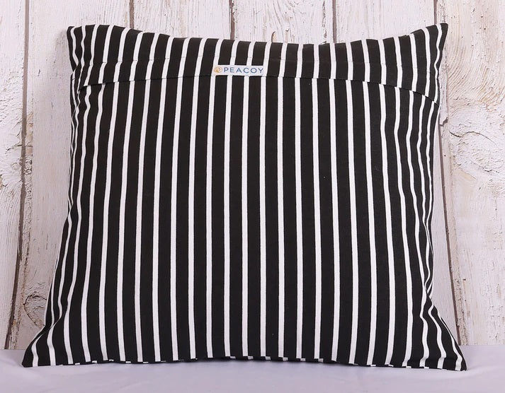 Sweet Duck Black & White Stripes Crochet Cushion Cover - 16 x 16 inches - PyaraBaby