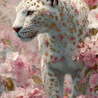 White leopard surrounded by pink flowers bedsheet.