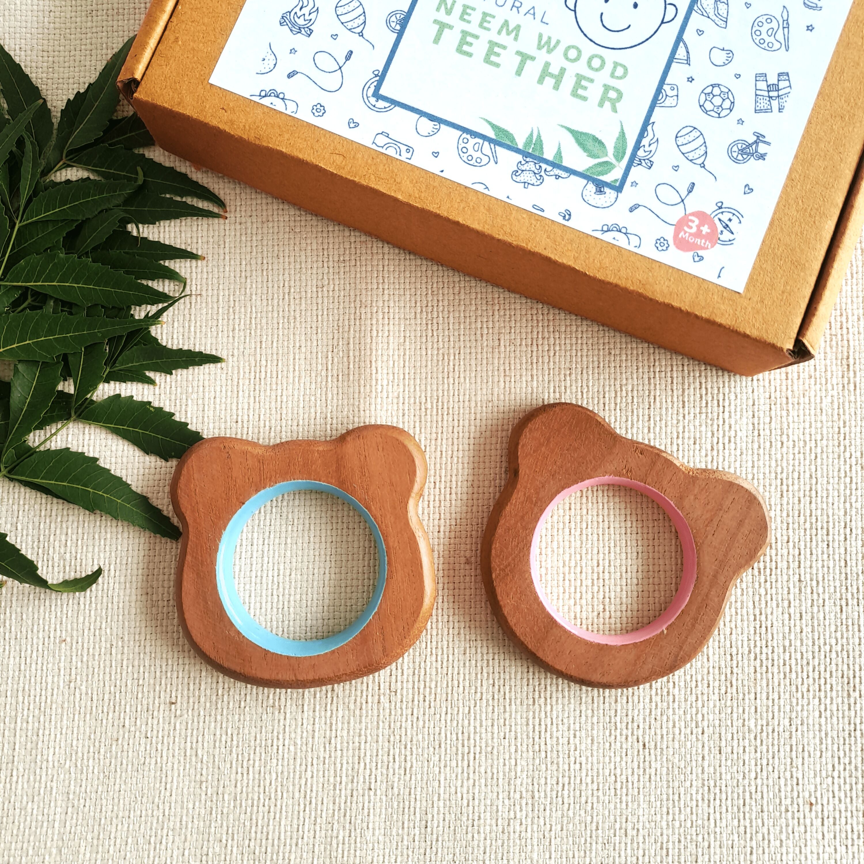 Explore shapes and soothe gums with Babycov's Cute Neem Wood Teethers - natural comfort for safe and playful chewing!
