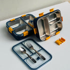 Stainless steel bento box with compartments and cutlery