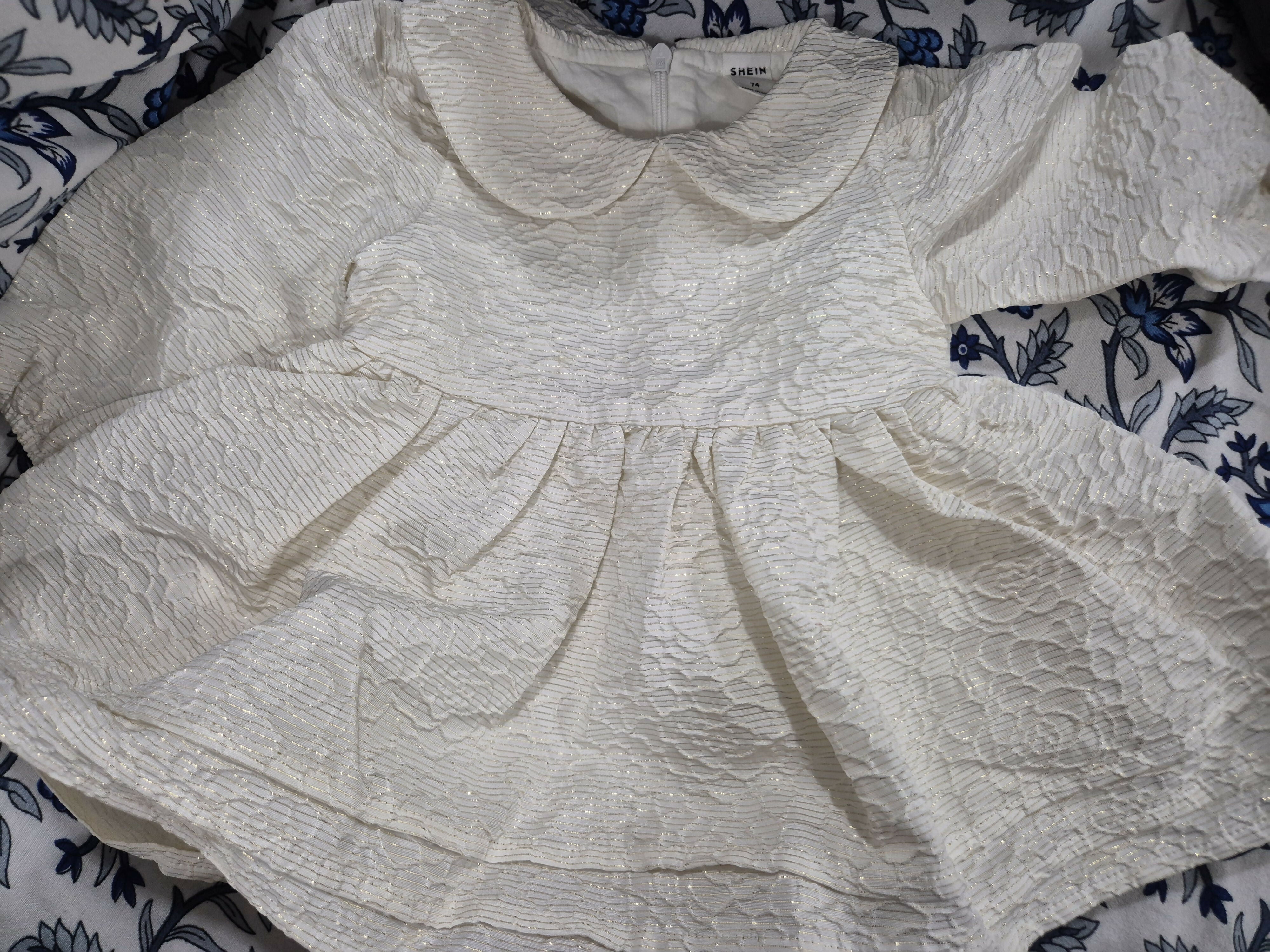 SHEIN Party Wear  White With Golden Shiny Thread Work Baby Dress