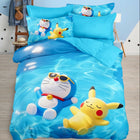 Bedding set with Doraemon and Pikachu design 