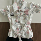 Floral dress with ruffled sleeves and collar