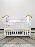 HunyHuny Wooden Baby Cot Crib Rocking Wheels Mattress Included B102