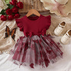 Girls Maroon Butterfly Net Party Dress with Bow