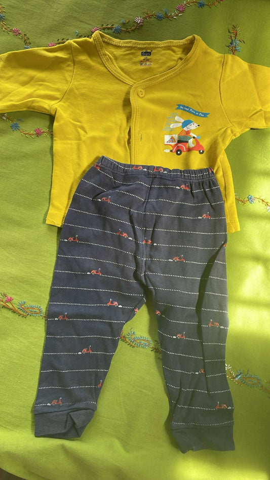 SIMPLY AND  GJ Baby Pyjama And Tshirt (0-3 months) - Set of Two