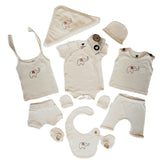 Buy 10-Piece Newborn Baby Clothing Set – Soft cotton essentials including bodysuits, mittens, booties & more, perfect for daily wear or gifting.

