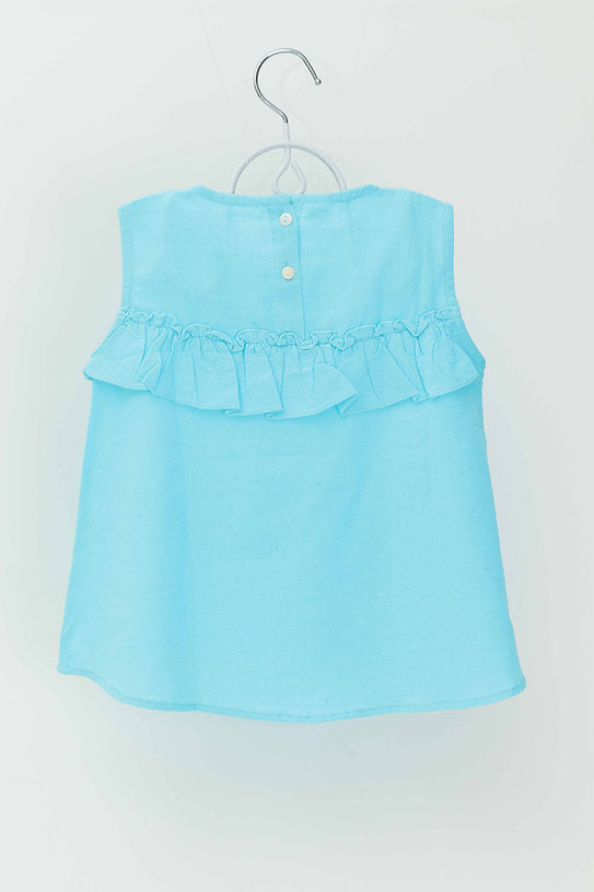 Discover the stylish blue umbrella cotton top for girls, featuring 100% soft, breathable cotton and a unique design, perfect for casual outings and special occasions.