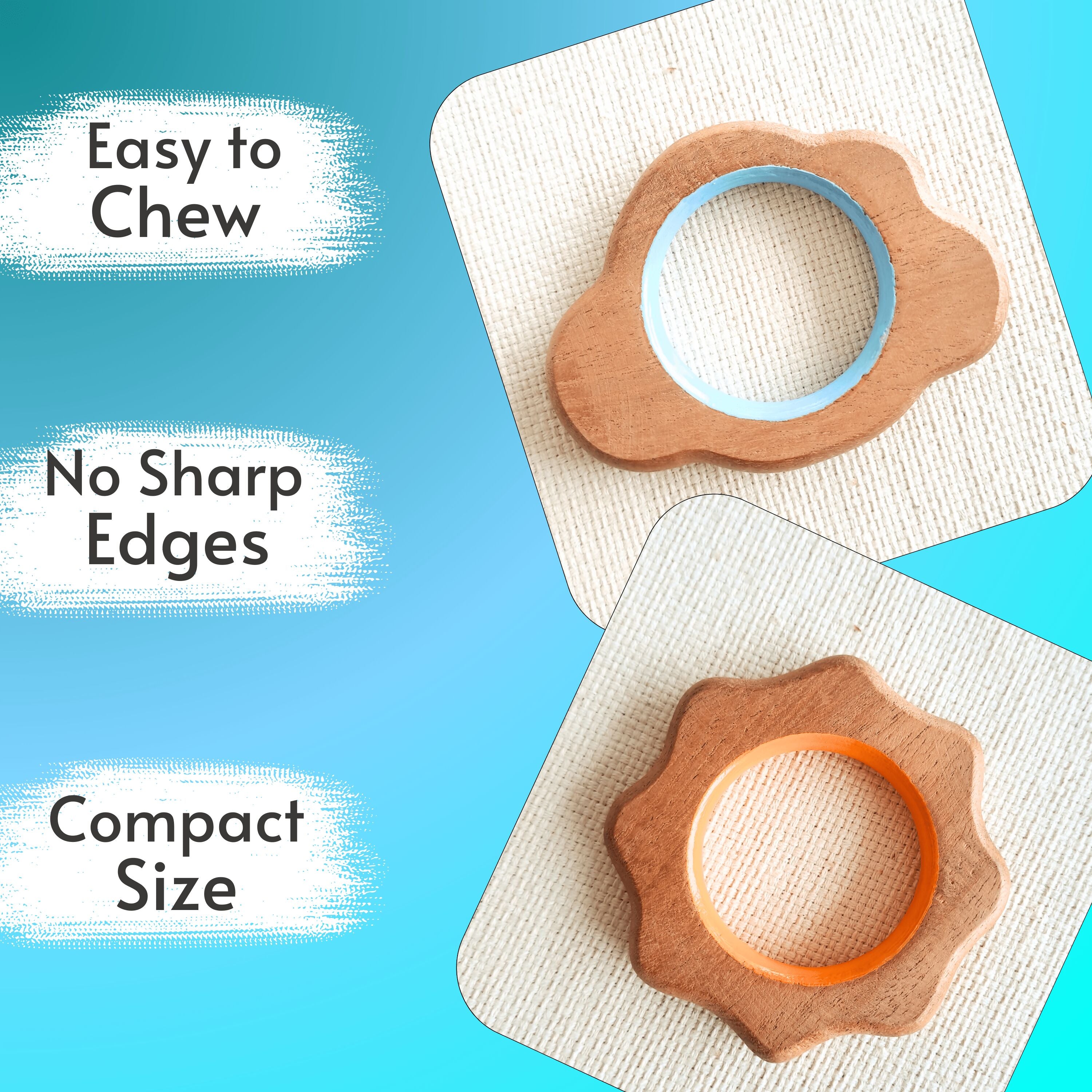 Explore shapes and soothe gums with Babycov's Cute Neem Wood Teethers - natural comfort for safe and playful chewing!