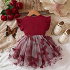 Girls Maroon Butterfly Net Party Dress with Bow