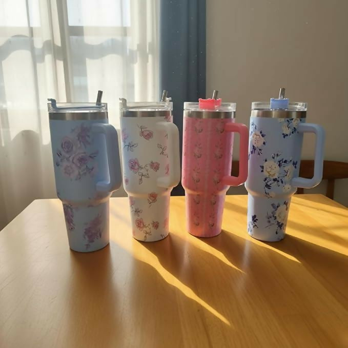 Personalized 1200ml Floral Tumbler – Available in 4 Shades