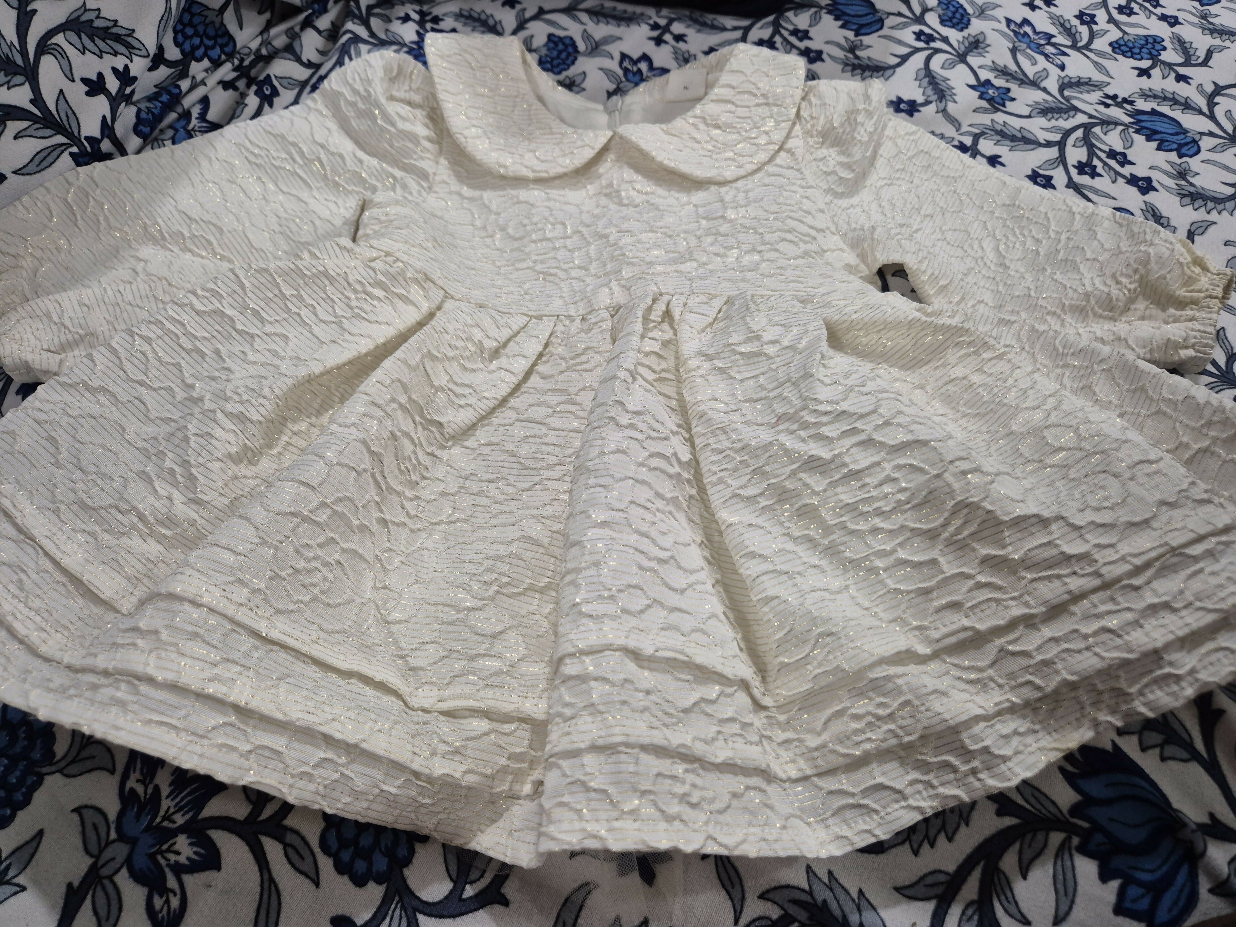 SHEIN Party Wear  White With Golden Shiny Thread Work Baby Dress