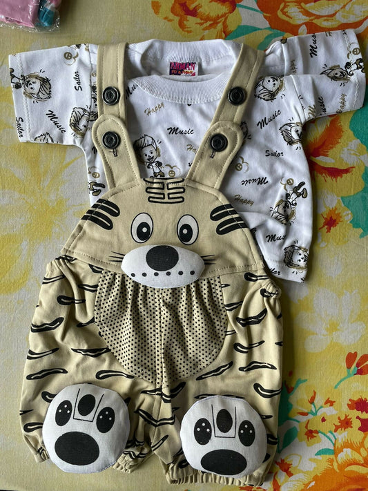 Single Romper 3-6 months New Beige/White - Animal Print - PyaraBaby