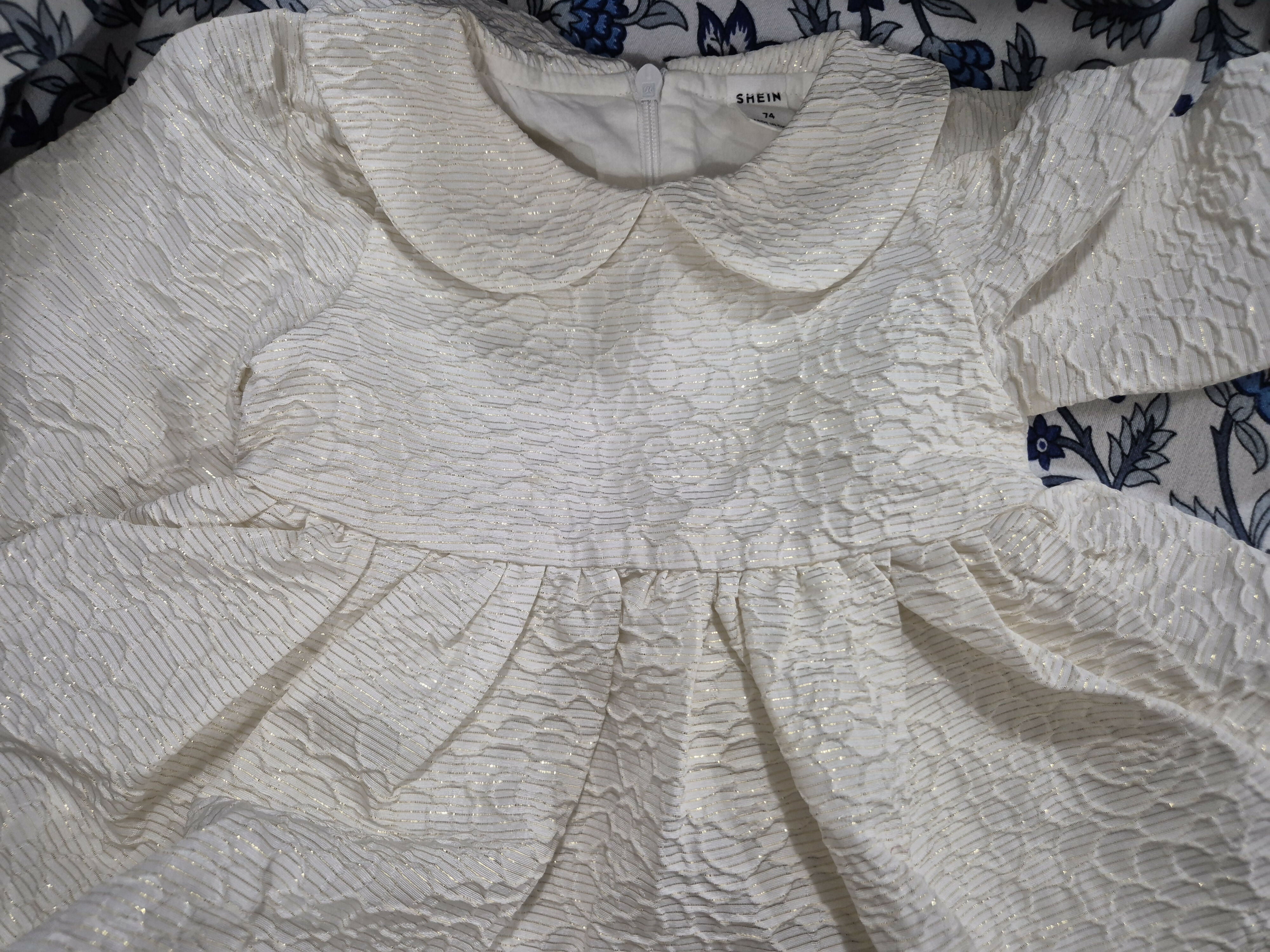 SHEIN Party Wear  White With Golden Shiny Thread Work Baby Dress