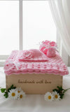 Crochet baby blanket, booties and cap