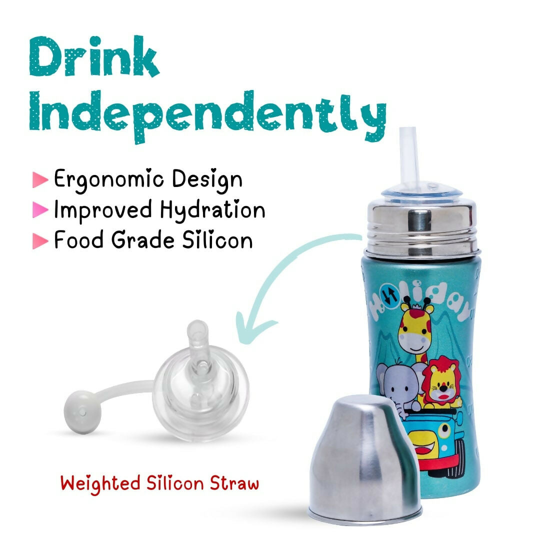 ADORE Epsilon 2 Stage Printed Stainless Steel Spout and Straw Sipper with Gravity Ball - 250ml - PyaraBaby
