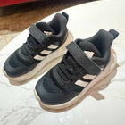 Adidas kids running shoes black with white stripes, UK 8K size, gently used, cloudfoam sole