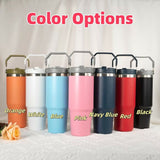 Personalized 900ml Teacher's Day Gift Tumbler in assorted random color, featuring custom name personalization, insulated design, secure lid, reusable straw, and convenient handle for everyday hydration.