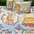 Children's cartoon-themed cotton bedsheet with animals and flowers