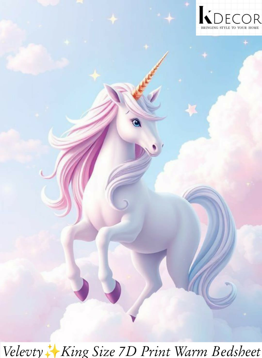 Unicorn design on a bedsheet for kids