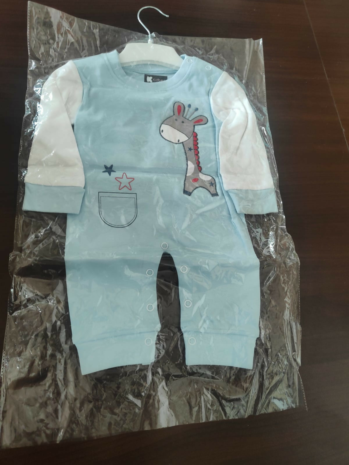 Children's light blue romper with a donkey design 