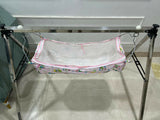 A TO Z HUB portable folding Ghodiyu traditional baby cradle with black cotton cloth, foldable metal frame, gentle rocking design, and a comfortable sleeping space for newborns and infants.