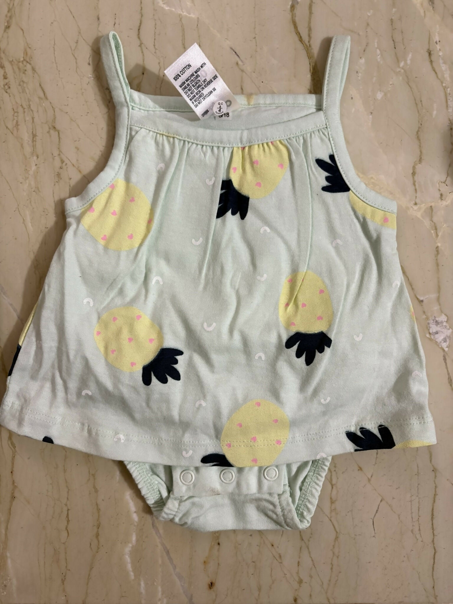 Anko baby dress in light pista colour for 0–3 months, featuring soft breathable fabric, a comfortable fit, and a charming design for everyday wear and special occasions.