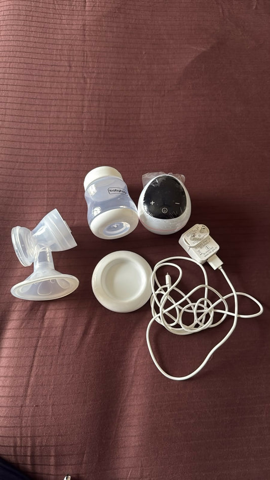 BABYHUG Electric Breast Pump with adjustable suction levels, soft silicone massage cushion, quiet operation, rechargeable design, and BPA-free components for comfortable and efficient milk expression.
