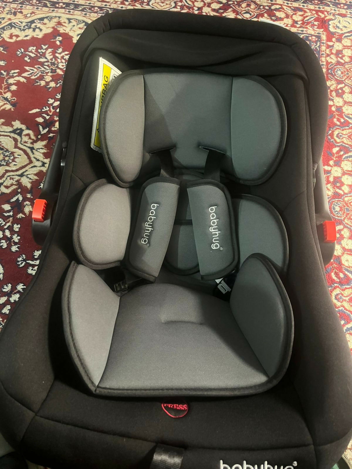 BABYHUG Amber Car Seat Cum Carry Cot with Rocking Base – Black Grey