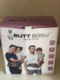BUTT BABY Hip Seat Baby Carrier in Navy with an ergonomic hip seat, adjustable waist belt, padded shoulder support, breathable fabric, and secure design for comfortable babywearing.