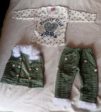 Stylish full-sleeve baby girl clothing set featuring a coordinated shirt and pants with soft, comfortable fabric and a trendy design for everyday wear, outings, and special occasions.