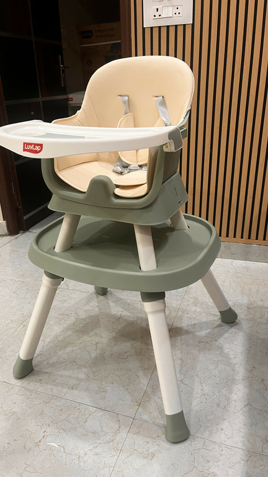 LUVLAP 6-in-1 Convertible High Chair featuring a versatile multipurpose design, comfortable seating and feeding tray for convenient everyday mealtimes as your child grows.