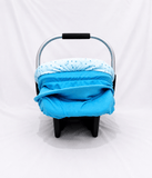 BABYHUG infant car seat carry cot with canopy, rear-facing design, cushioned seating, 5-point safety harness, ergonomic carry handle, and sun-protective canopy for newborns and infants up to 13 kg.