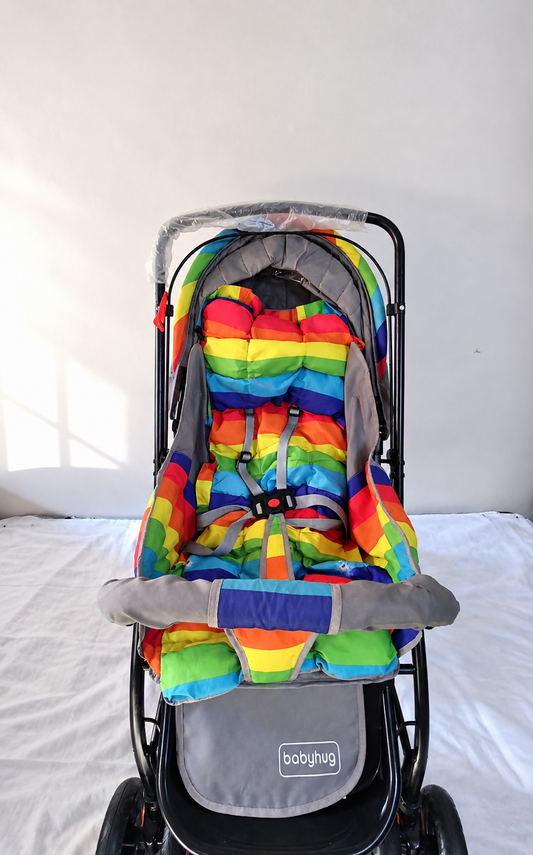 BABYHUG Cosy Cosmo Stroller/Pram B177 in Vibgyor Rainbow with reversible handle and reclining 