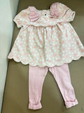 CASHMERES & CUPCAKES imported blouse, leggings, and matching bellies set featuring coordinated styling, soft comfortable fabric, and a complete outfit for outings, celebrations, and special occasions.