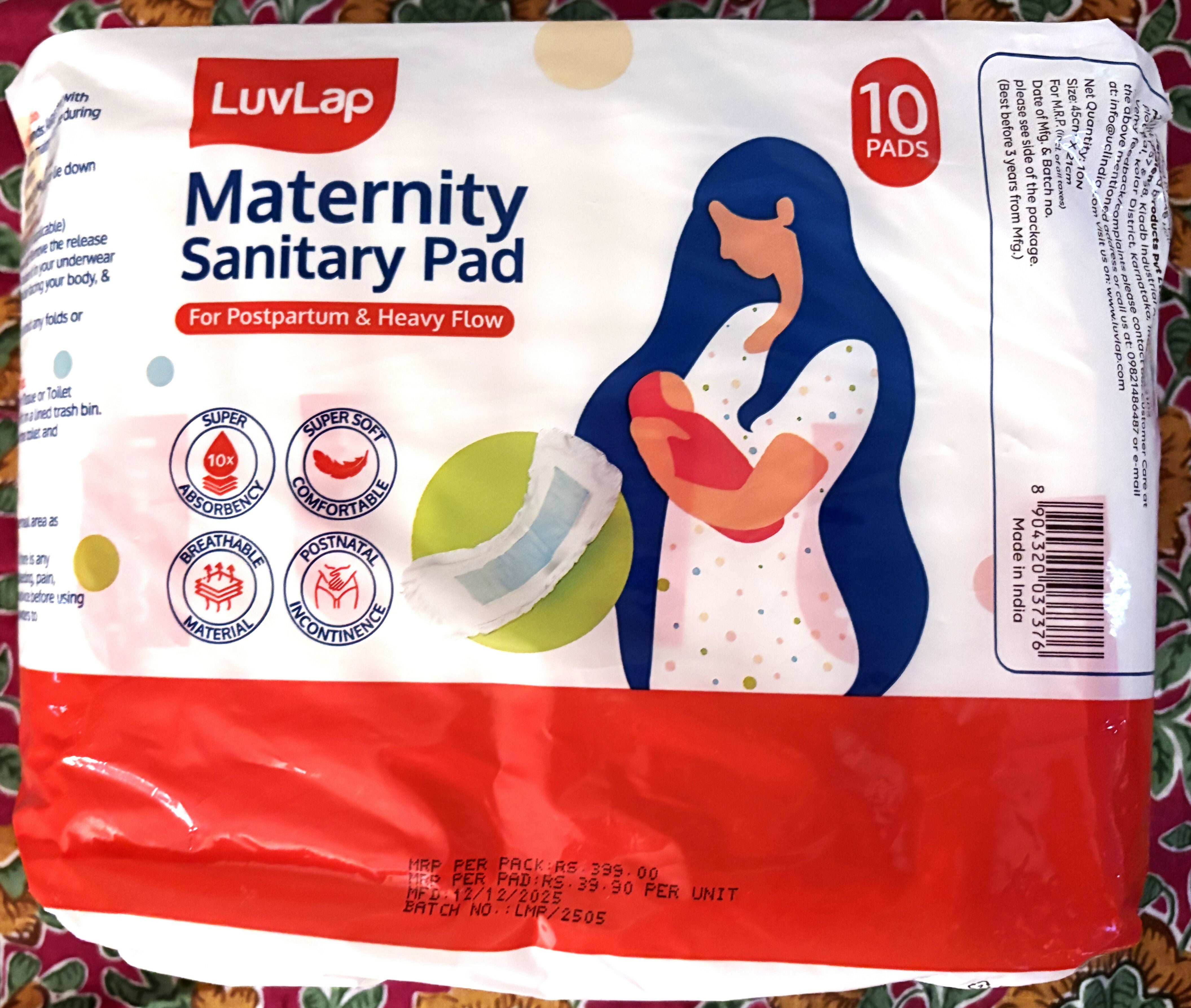 LuvLap Extra Absorbent Maternity Pad, Pack of 10 Pads, 0-2 Weeks Post-Birth, After Delivery Pad for Heavy Flow, Sanitary-Pad for Women, Ultra Soft-Pads for Maternity Flow, Postpartum Bleeding