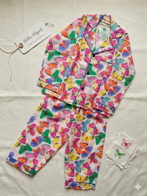 MELLOW Butterfly Nest full sleeves nightsuit with soft comfortable fabric, charming butterfly-themed design, full-sleeve coverage, and a cozy fit for bedtime and lounging.