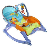 Newborn to Toddler Rocker Cum Chair with comfortable padded seating, adjustable reclining positions, gentle rocking function, safety harness, and convertible design for supervised play and relaxation as your child grows.