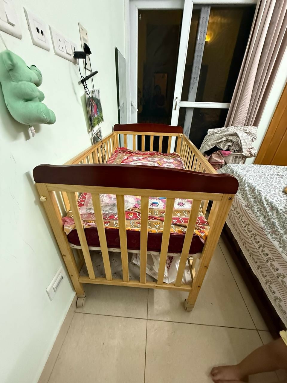 BABYHUG Hamilton wooden cot/crib with sturdy wooden construction, spacious storage drawer, comfortable mattress, protective side rails, and a durable design for newborns and growing babies.
